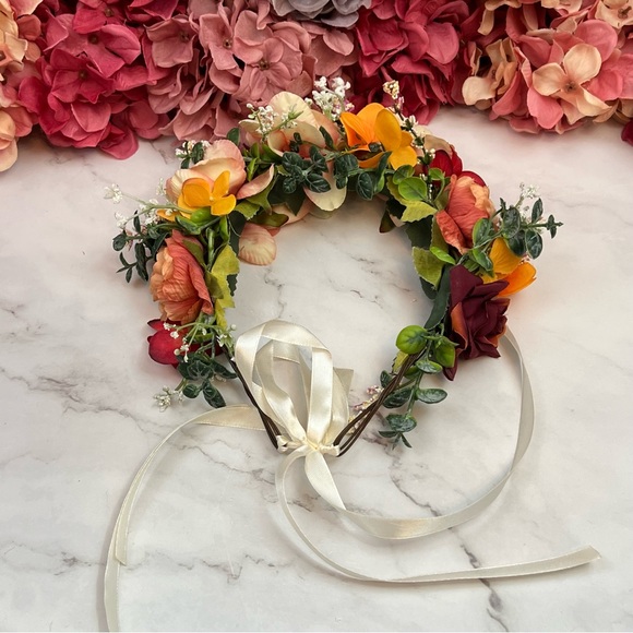 Couronne De Fleurs Roses Handmade Pour Cheveux - Diamètre 8,25 Pouces - Pour Cosplay, Festival, Mariage